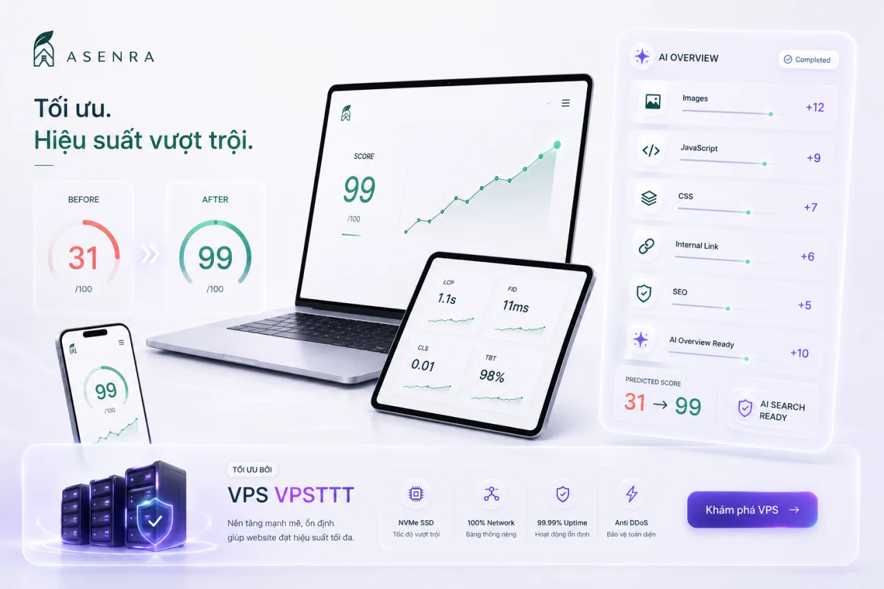 ASENRA.VN từ 31 lên 99, sẵn sàng hơn cho tìm kiếm AI